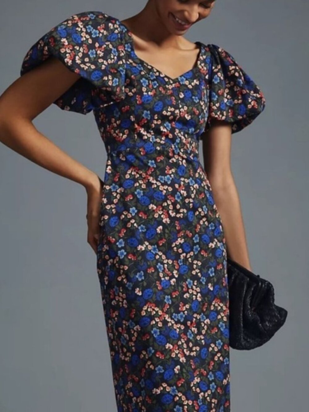 Hunter Bell Colette sheath floral Midi Dress Puff Sleeve retired NWT - Picture 2 of 7